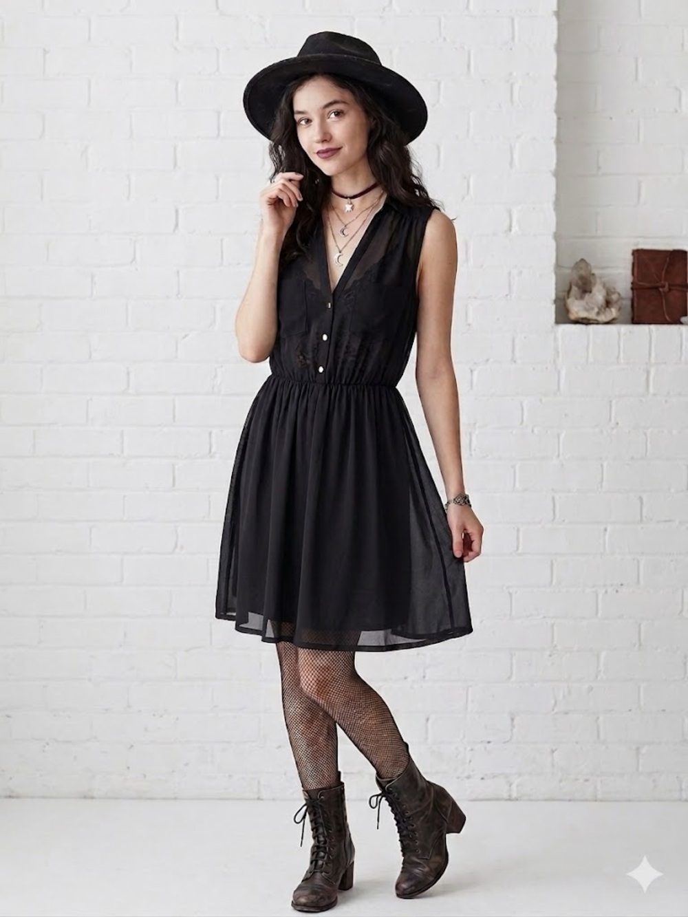 H&M Whimsigoth Sleeveless Lined Dress Black US 4